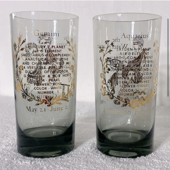 Vintage Federal Glass Smoky Gold Detailed Zodiac  Glasses x4 - Picture 4 of 16